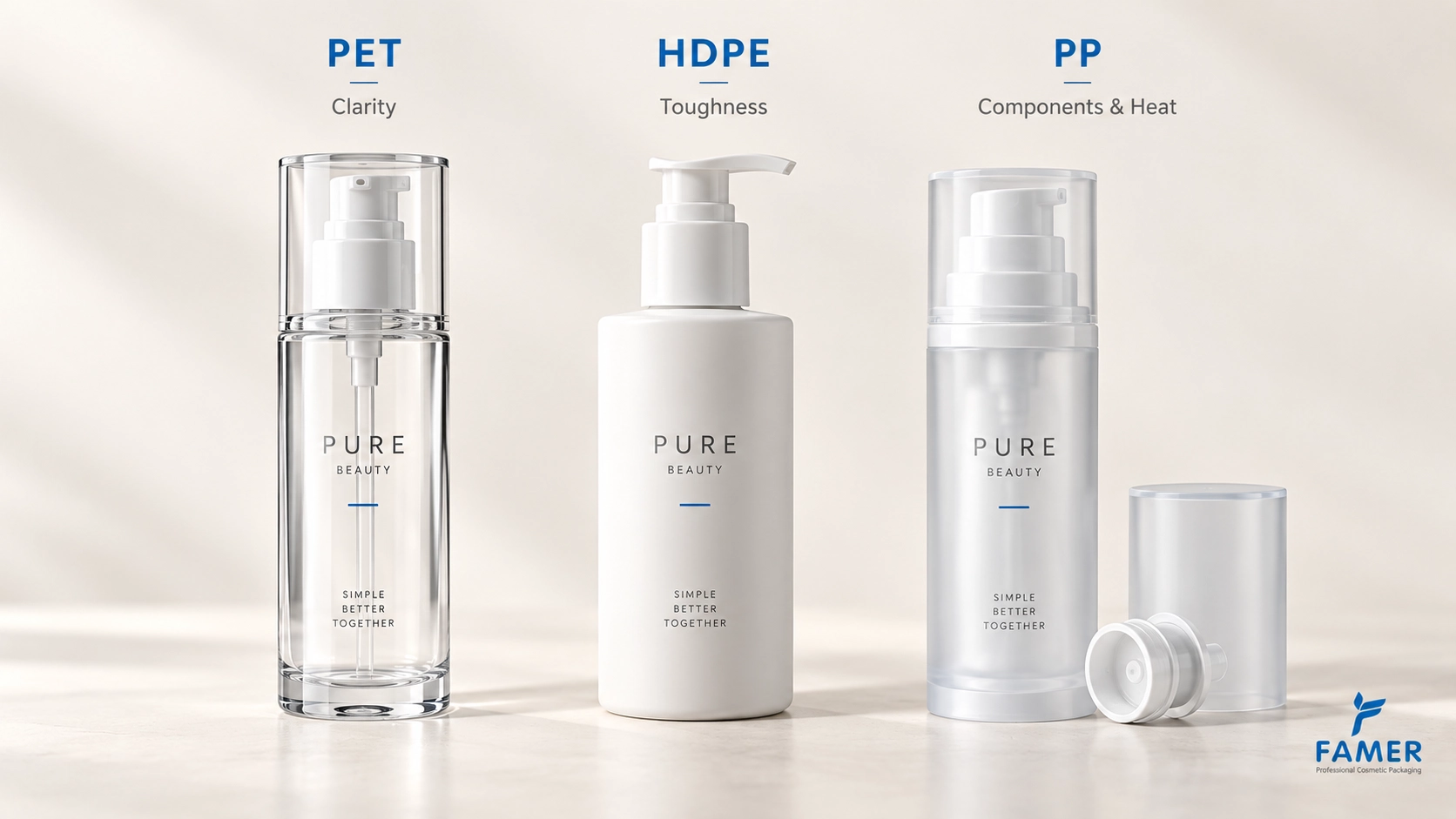 Botol PET vs HDPE vs PP untuk Kosmetik: Bahan, Kompatibilitas & Kasus Penggunaan